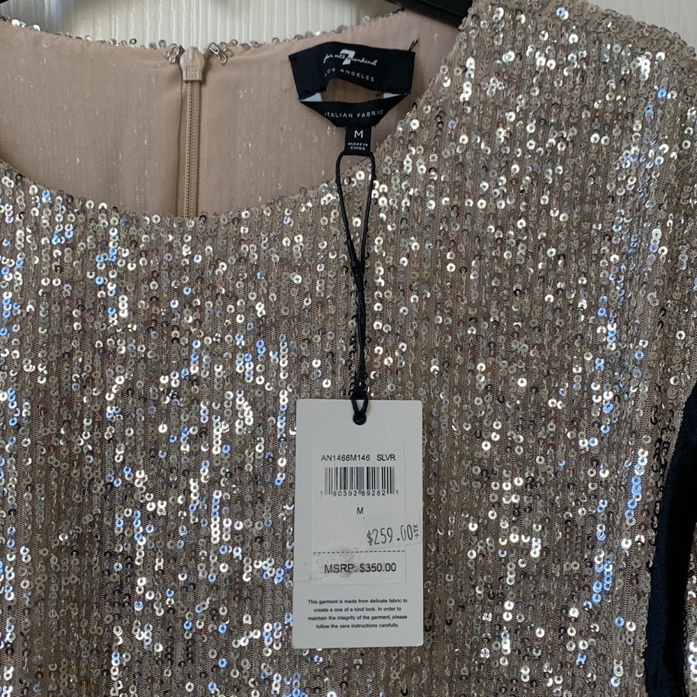 NWT 7 For all Mankind by Revolve Sequin Dress In silver & black contrast Medium - Picture 7 of 14